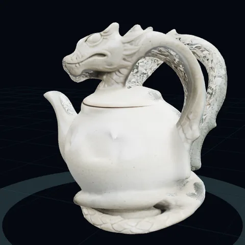 a teapot shaped like a dragon, side